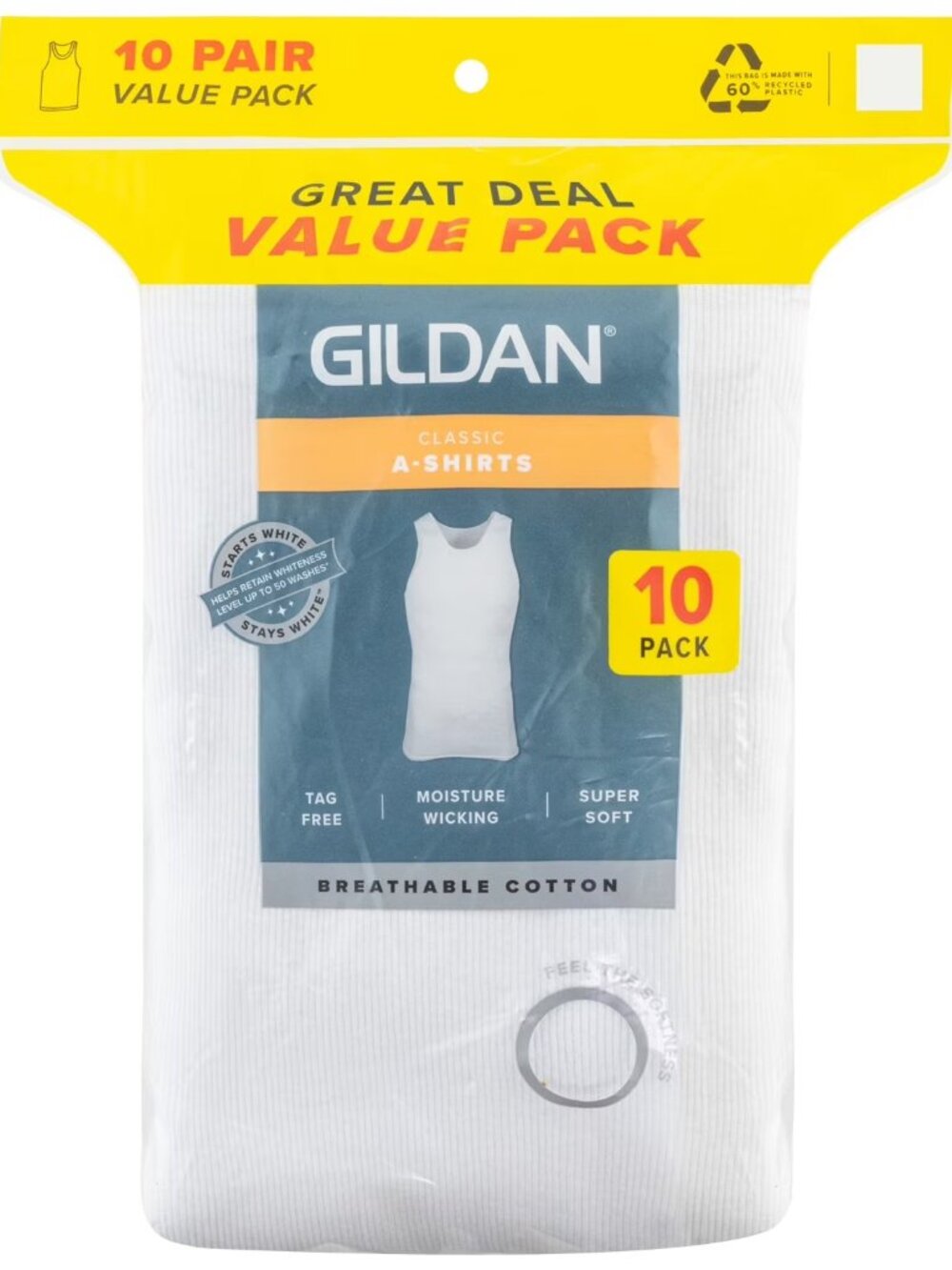 Gildan Men's Classic A-Shirts White 10 Pack Size XL Cotton Tank Undershirts NIP